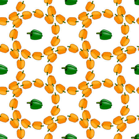 Seamless pattern with hand drawn orange and green peppers on white background. Vector image.のイラスト素材