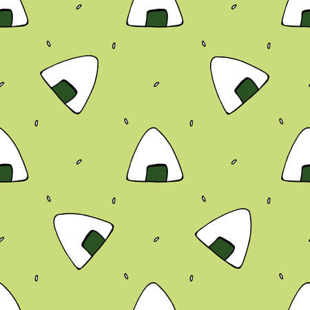 Seamless pattern with onigiri on light green background. vector image.のイラスト素材