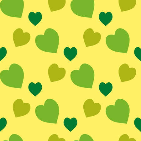 Seamless pattern with green hearts on light yellow background. vector image.のイラスト素材