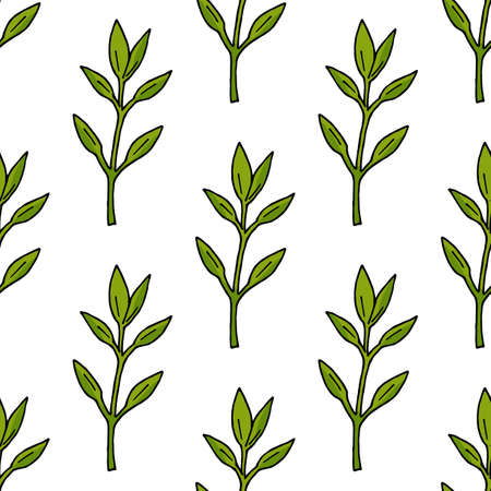 Seamless pattern with stylish green branches on white background. vector image.のイラスト素材