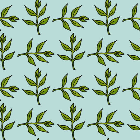 Seamless pattern with positive green branches on light blue background. vector image.のイラスト素材