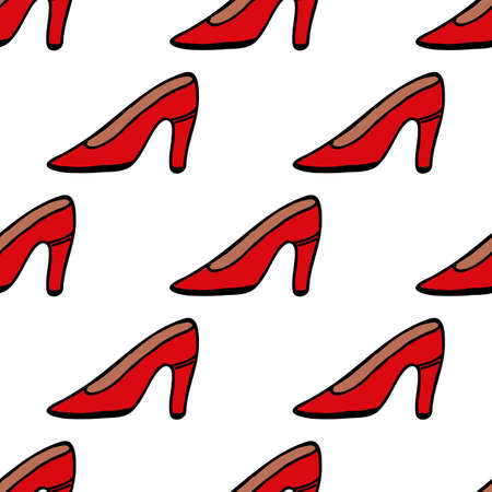 Seamless pattern with red shoes on white background. Vector image.のイラスト素材