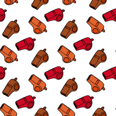 Seamless pattern with brown, orange, red whistle on white background. Doodle style. vector image.のイラスト素材