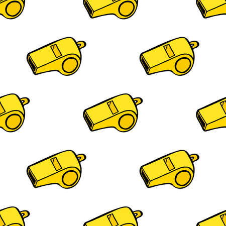 Seamless pattern with yellow whistle on white background. Doodle style. vector image.のイラスト素材