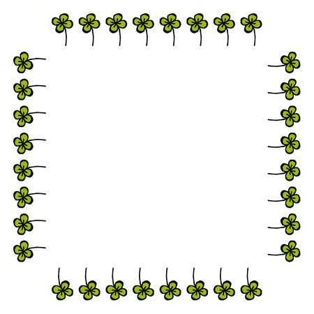 Square frame with happy clover leaves on white background. vector image.のイラスト素材