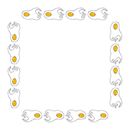 Square frame with creative fried egg on white background. vector image.のイラスト素材