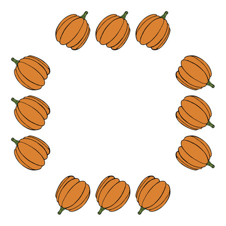 Square frame with doodle orange pumpkin on white background. vector image.のイラスト素材