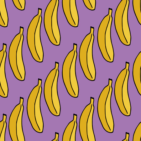 Seamless pattern with excellent banana on purple background. vector image.のイラスト素材