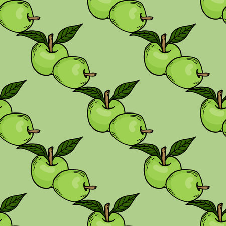 Seamless pattern with excellent apples on light green background. vector image.のイラスト素材