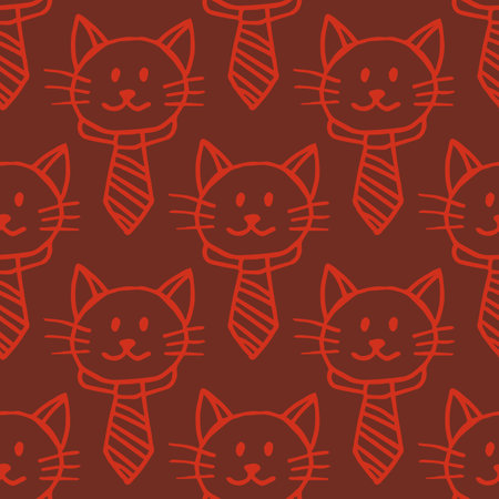 Seamless pattern with red cats on dark red background. vector image.のイラスト素材