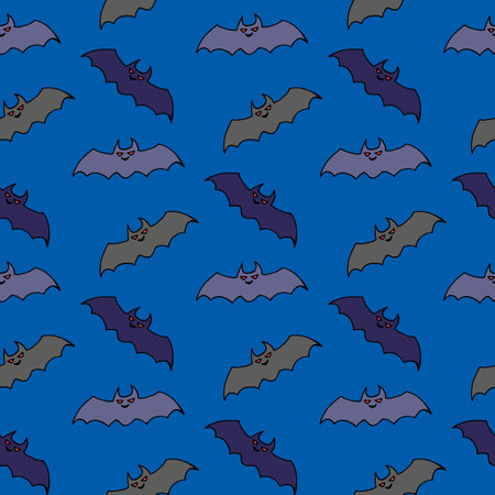Seamless pattern with bat on dark blue background. vector image.のイラスト素材