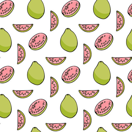 Seamless pattern with guajava on white background. vector image.のイラスト素材