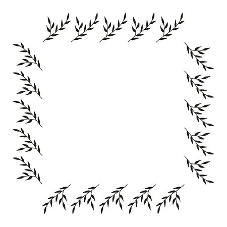 Square frame with cute black branches on white background. vector image.のイラスト素材