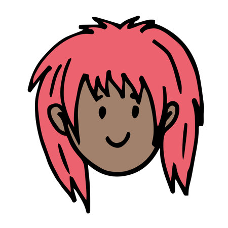 The face of a black girl with pink hair on a white backgroundのイラスト素材