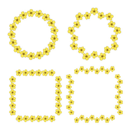 Set of frames with yellow buttercups on white background. vector image.のイラスト素材