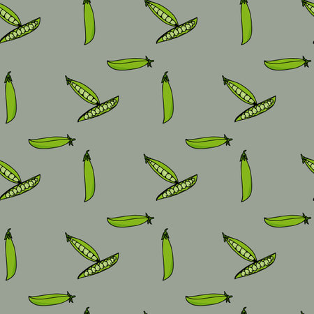 Seamless pattern with green peas on gray background. vector image.のイラスト素材