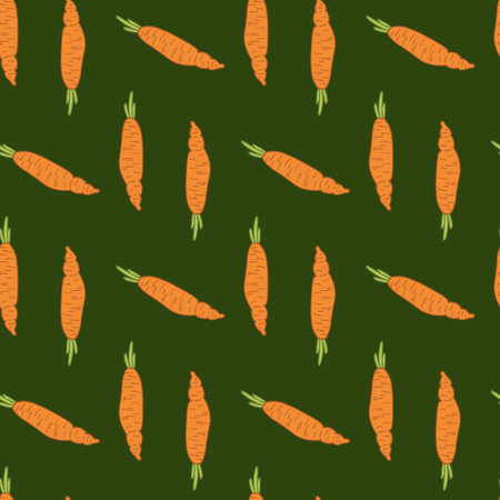 Seamless pattern with doodle carrot on bright green background. vector image.のイラスト素材