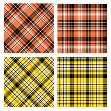 Set with checkered background in orange and yellow colors for plaid, fabric, textile, clothes, tablecloth and other things. vector image.のイラスト素材