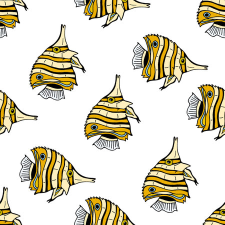 Seamless pattern in cute fish on white background. vector image.のイラスト素材