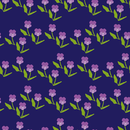Seamless pattern with forest viola on a dark blue-violet background. vector image.のイラスト素材