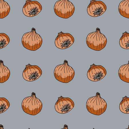 Seamless pattern with onions on gray background. vector image.のイラスト素材