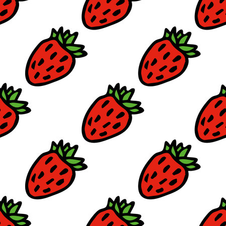 Seamless pattern with doodle strawberries on white background. vector image.のイラスト素材