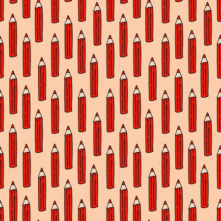 Seamless pattern with red pencils on beige background. vector image.のイラスト素材
