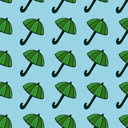 Seamless pattern with green umbrellas on light blue background. vector image.のイラスト素材