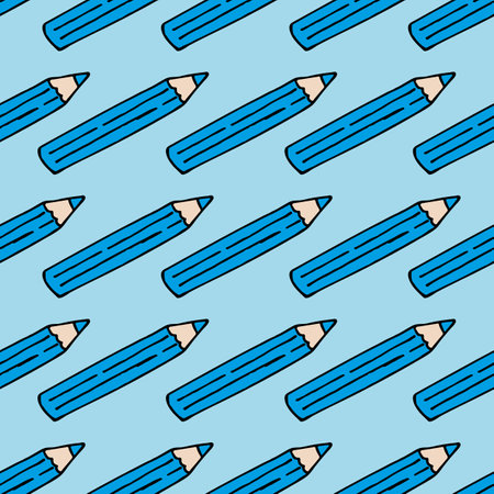 Seamless pattern with bright blue pencils on light blue background. vector image.のイラスト素材