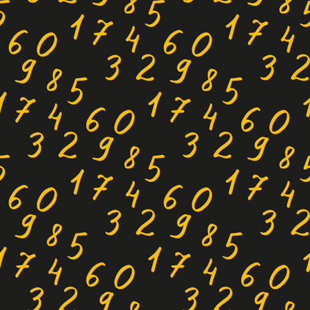 Seamless pattern with yellow numbers on black background. vector image.のイラスト素材
