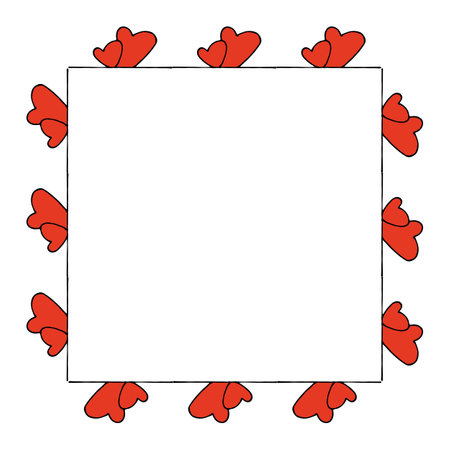 Square frame with romantic red hearts on white background. Vector image.のイラスト素材