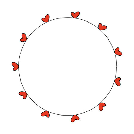 Round frame with red hearts on white background. Vector image.のイラスト素材