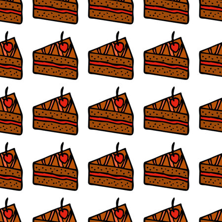 Seamless pattern with cute small cakes with cherry on white background. Vector image.