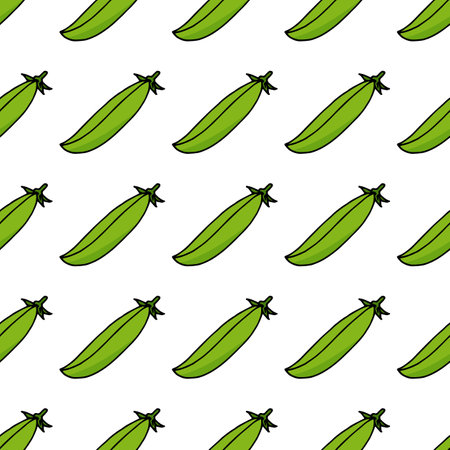 Seamless pattern with cute green peas on white background. Vector image.のイラスト素材