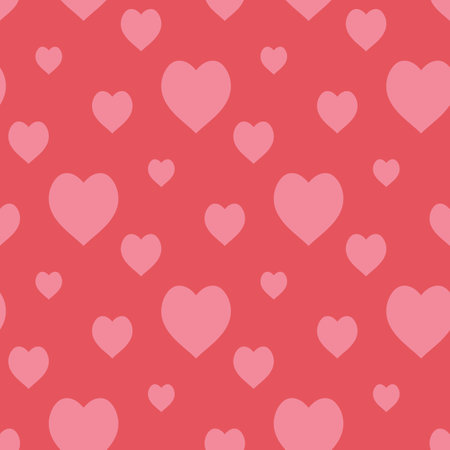 Seamless pattern with light pink hearts on dark pink background. Vector image.