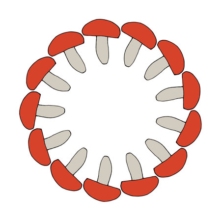 Round frame with edible mushrooms on a white background. A vector image.のイラスト素材