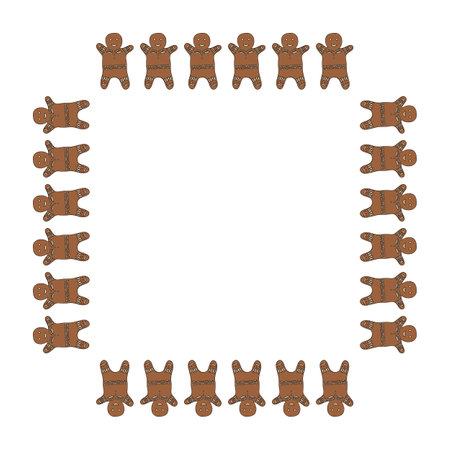 Square frame with Gingerbread man on white background. Vector image.のイラスト素材
