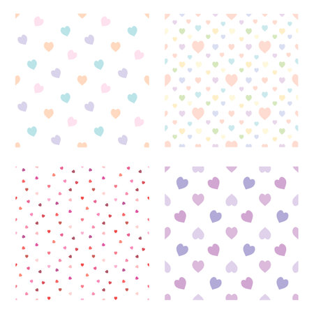 Collection with seamless patterns with hearts on white background. Vector image.のイラスト素材