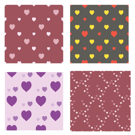 Collection with seamless patterns with wonderful hearts. Vector image.のイラスト素材