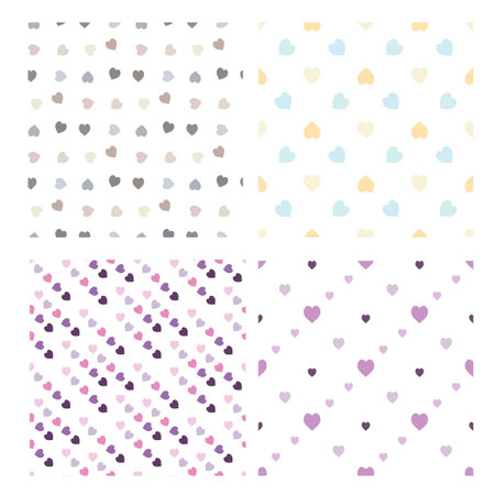 Collection with seamless patterns with lovely hearts on white background. Vector image.のイラスト素材