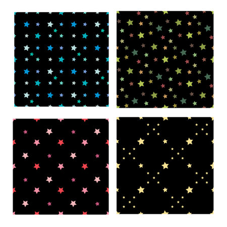 Collection with seamless patterns with creative stars on black background. Vector image.のイラスト素材