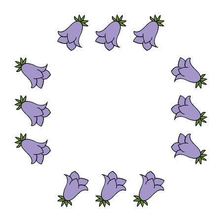 Square frame with wondrous Campanula flowers on white background. Vector image.のイラスト素材