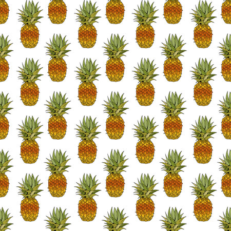 Seamless pattern with pineapple on white background. Vector image.のイラスト素材