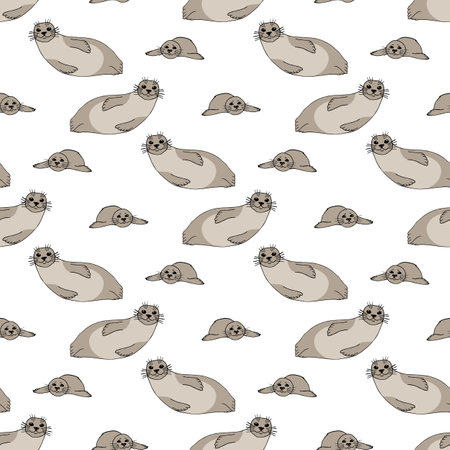 Seamless pattern with seals on white background. Vector image.のイラスト素材