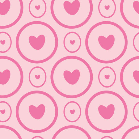 Seamless pattern with romantic pink hearts on light pink background. Vector image.のイラスト素材