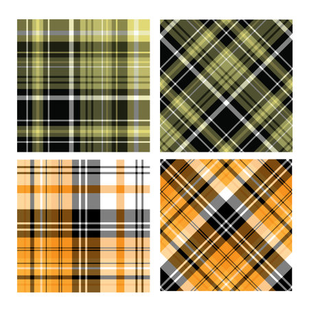 Collection with seamless pattern with green and orange colors for plaid, fabric, textile, clothes, tablecloth and other things. Vector image.のイラスト素材