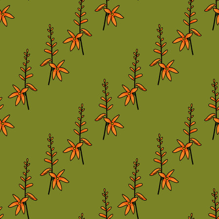 Seamless pattern with orange flowers on green backgroundのイラスト素材
