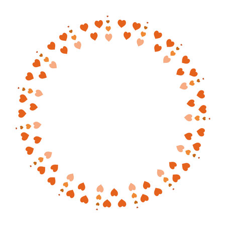 Round frame with magic orange hearts on white background. Vector image.のイラスト素材