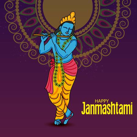 Vector illustration of a Poster or Banner for Indian festival For Happy Janmashtami Celebration.のイラスト素材