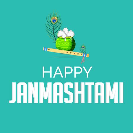 Vector illustration of a Poster or Banner for Indian festival For Happy Janmashtami Celebration.のイラスト素材